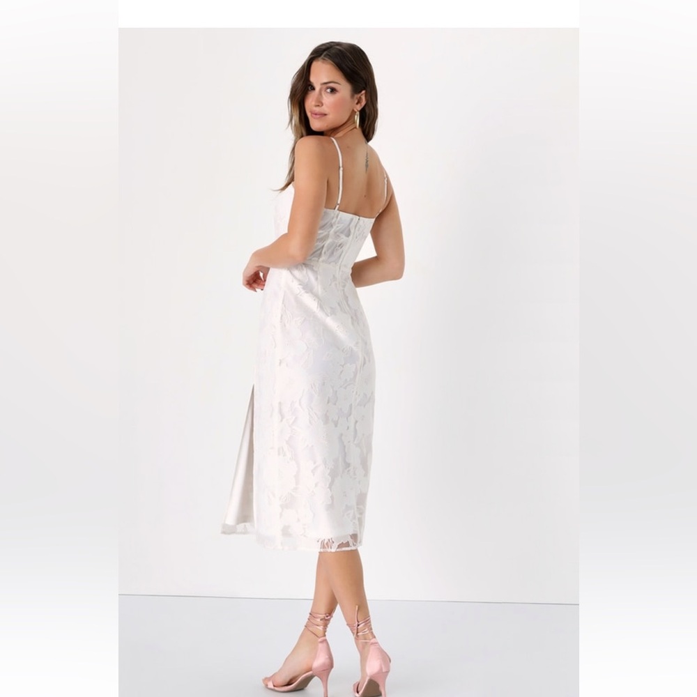Made for the Occasion White Floral Jacquard Midi Dress XS